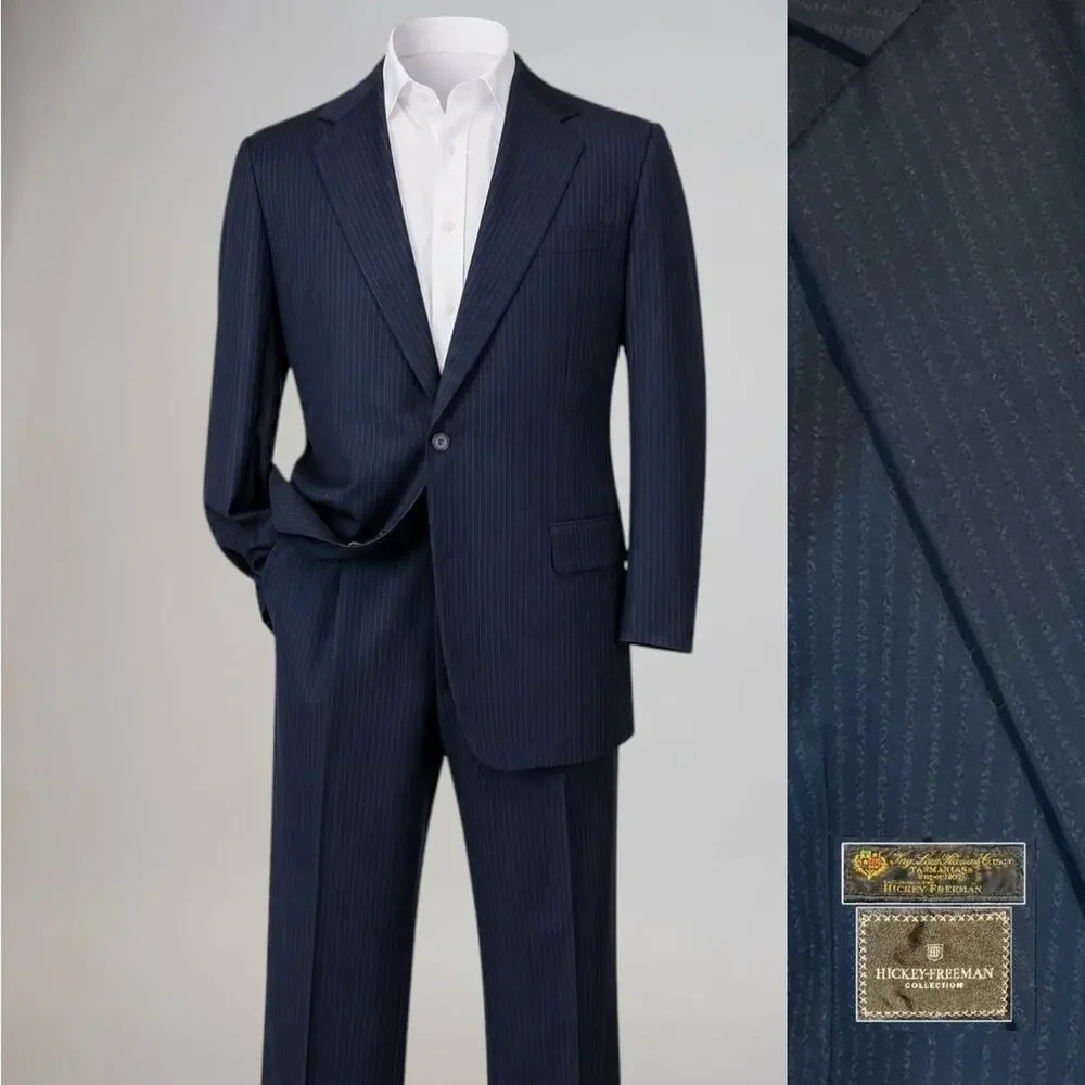 Loro Piana x Hickey Freeman 42-43L 38x29 Navy Stripe Classic Short Arms